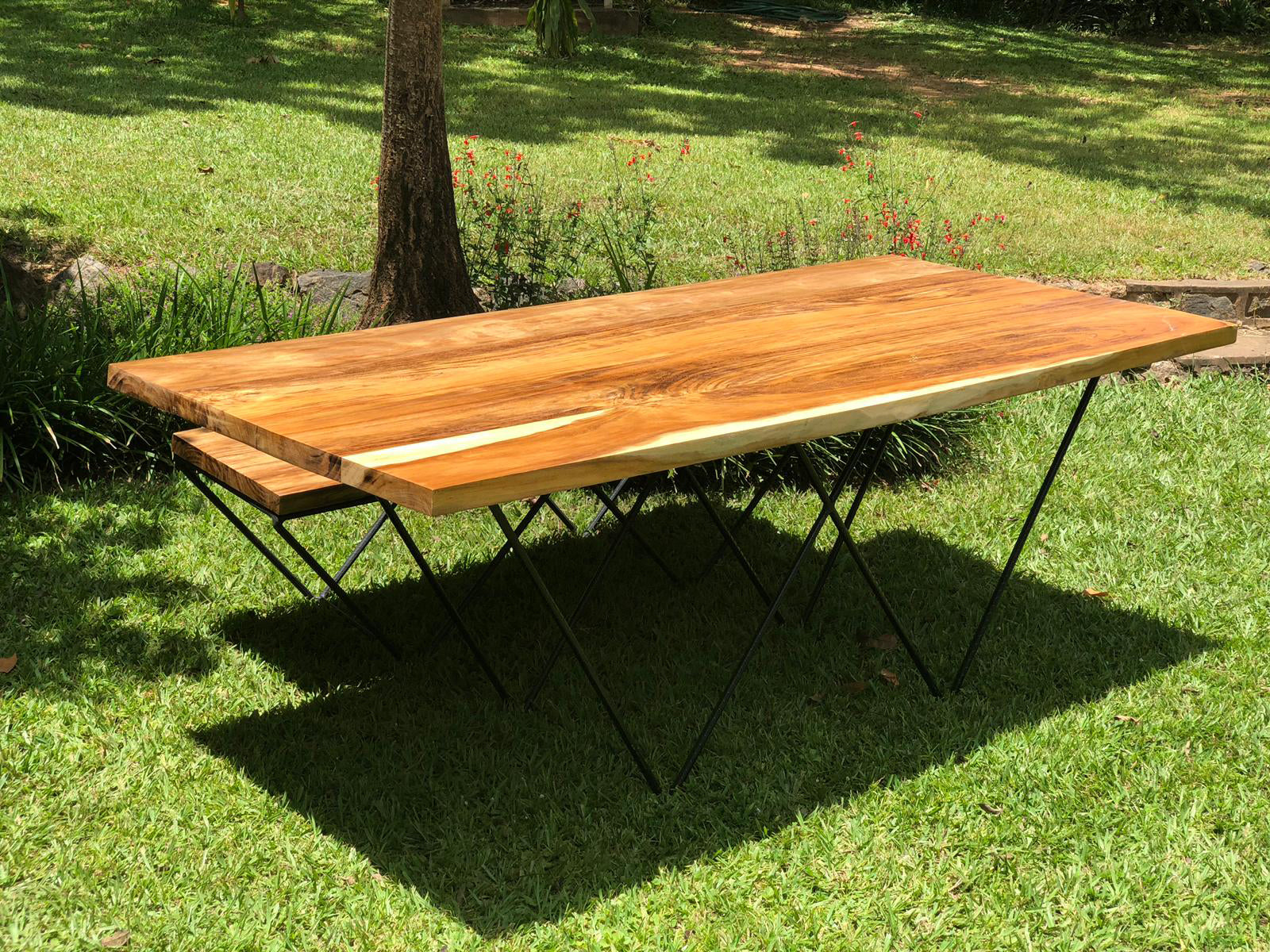 Straight Edge Wood Table - Mid Century Modern - Live Edge Table and Bench
