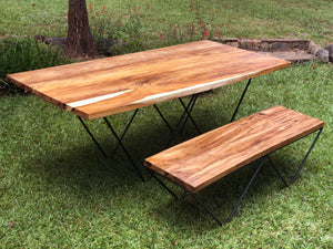 Straight Edge Wood Table - Mid Century Modern - Live Edge Table and Bench